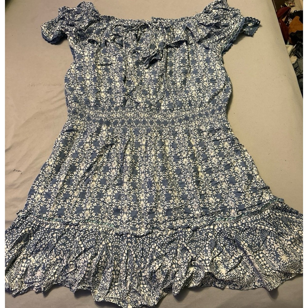 NEW American Rag Plus Size Moonlit Blue Boho Floral Off Shoulder Mini Dress, 2X‎